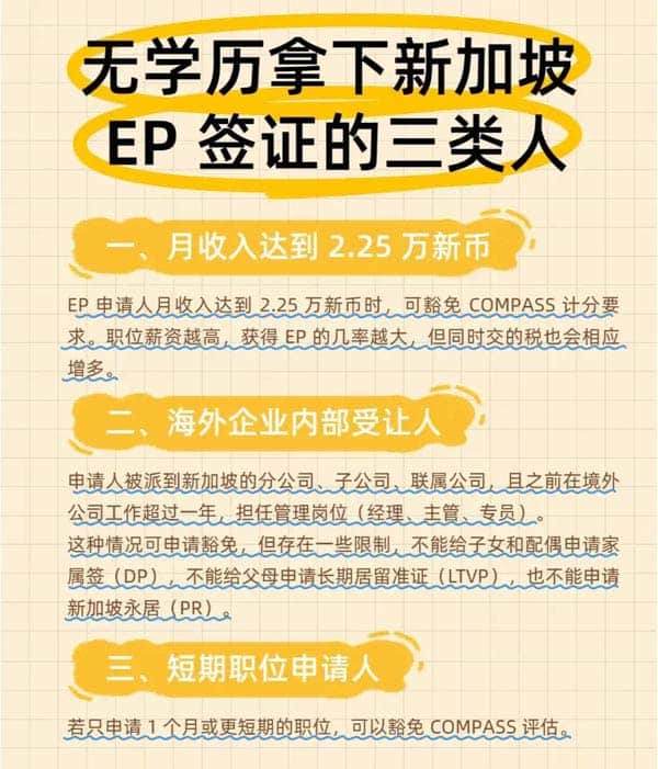 无学历要求，这三类人直接获批新加坡EP！